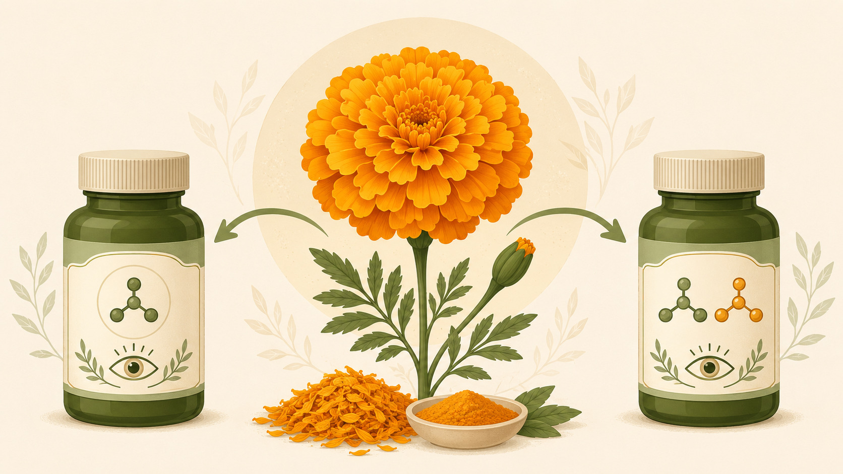 마리골드꽃추출물의 고시형과 개별인정형 분류를 보여주는 일러스트